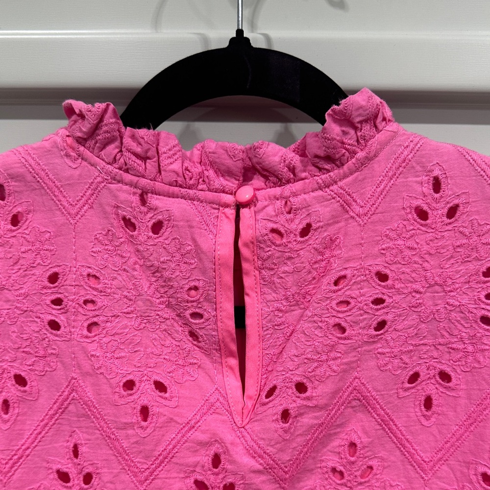 Pink Eyelet Ruffle Neck Blouse - Picture 6 of 6